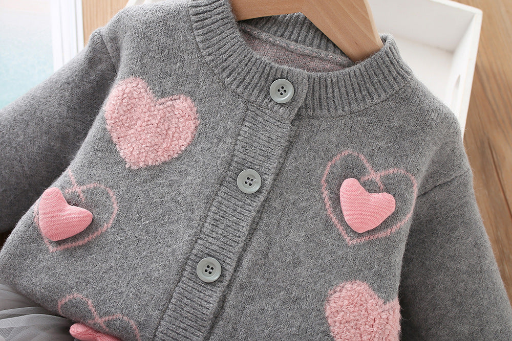 Valentine’s love heart cardigan sweater&tutu skirt 2pcs set