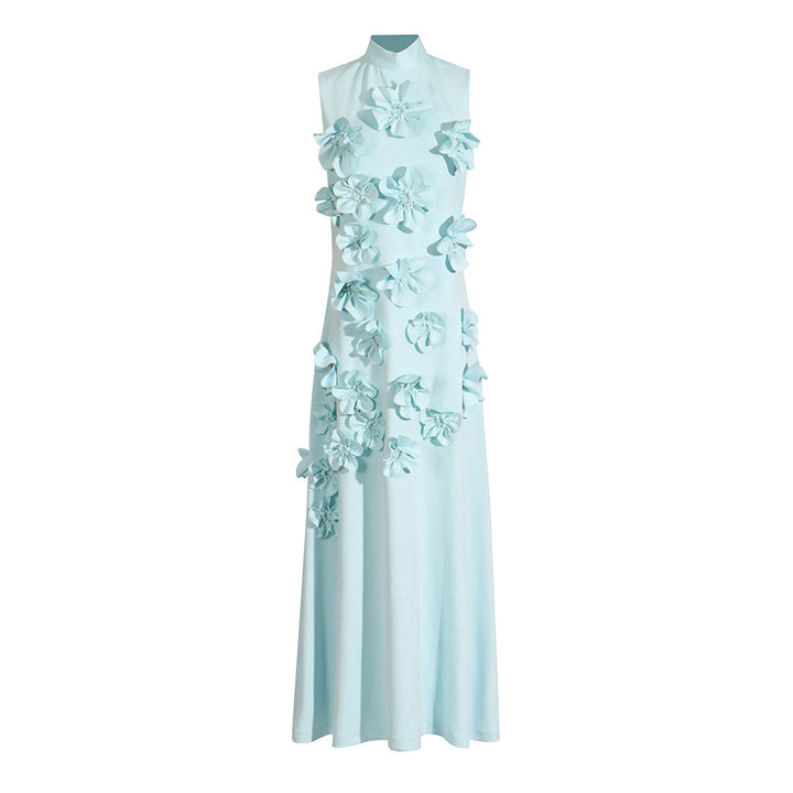 3D Pink Flower deco Maxi dress Evening dress