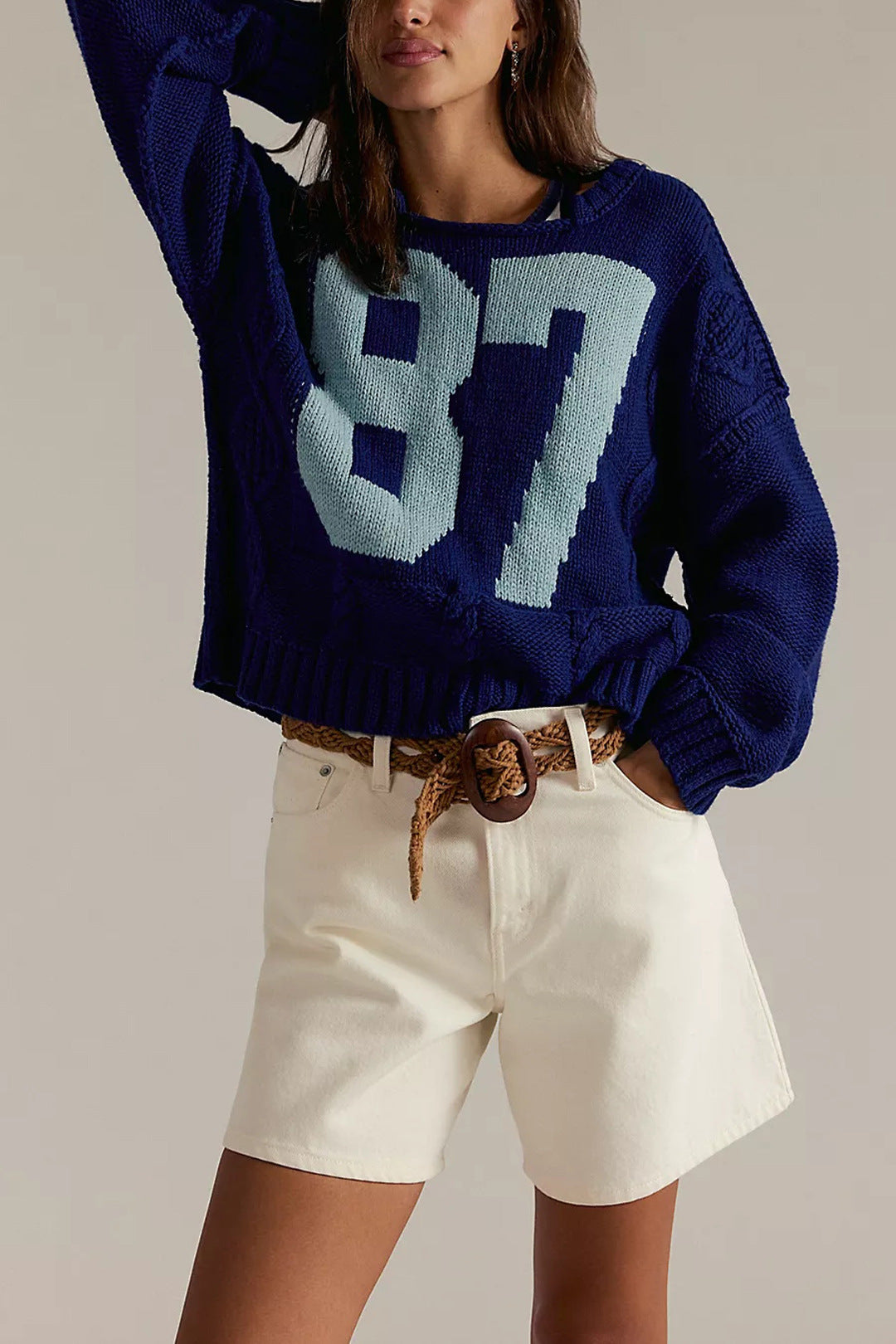 87 letter contrast knitted pullover sweater