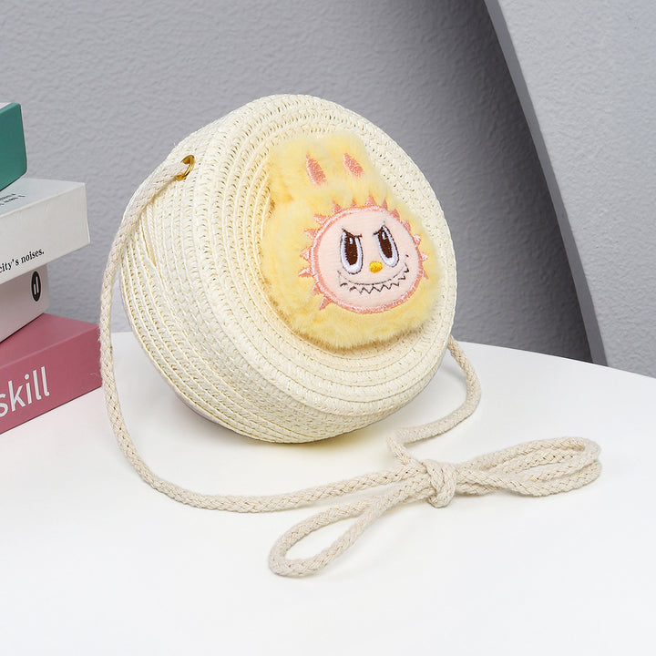 Cartoon cute monster Handmade Woven Straw Crossbody Bag
