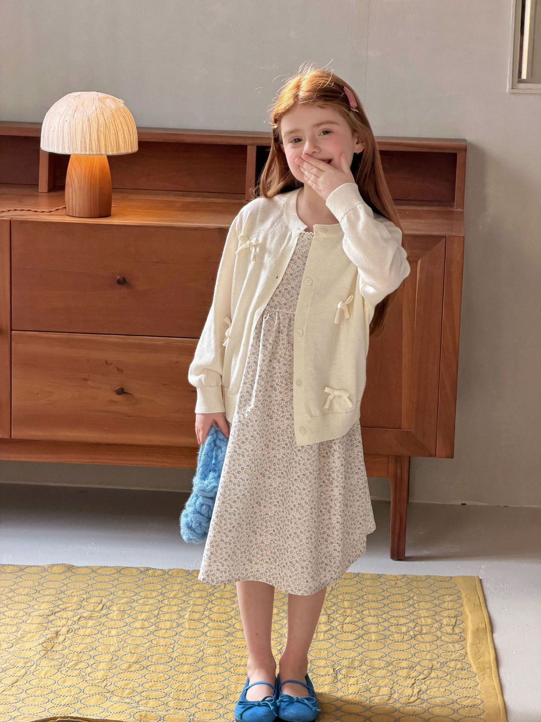 Girls' sweet bowknot knitted sweater cardigan