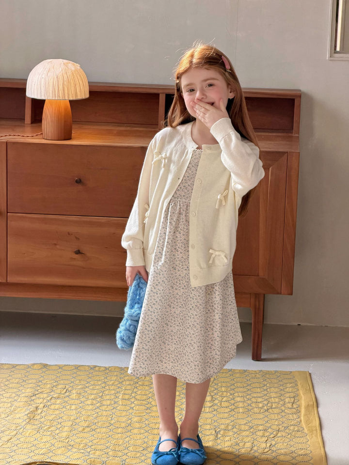 Girls' sweet bowknot knitted sweater cardigan