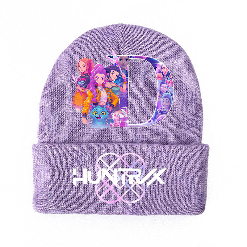 KPOP demon hunters Initials knitted purple beanie