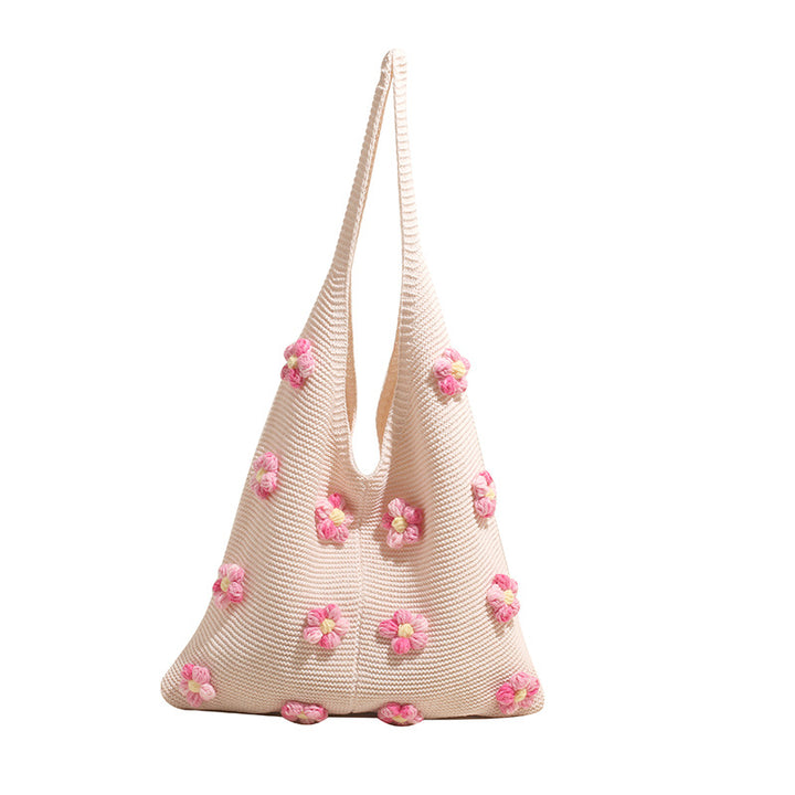 Summer colorful knitted flower shoulder tote bag