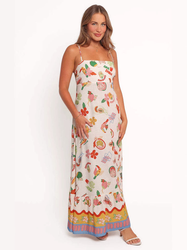 Summer seaside printed Linen Sleeveless Slip Dress
