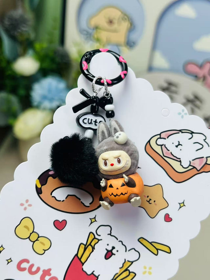 Halloween pumpkin labubu keychain bag pendant