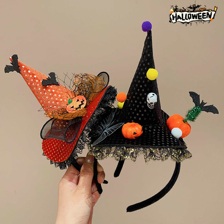 Halloween funny pumpkin witch hat headband for kids-2pcs set