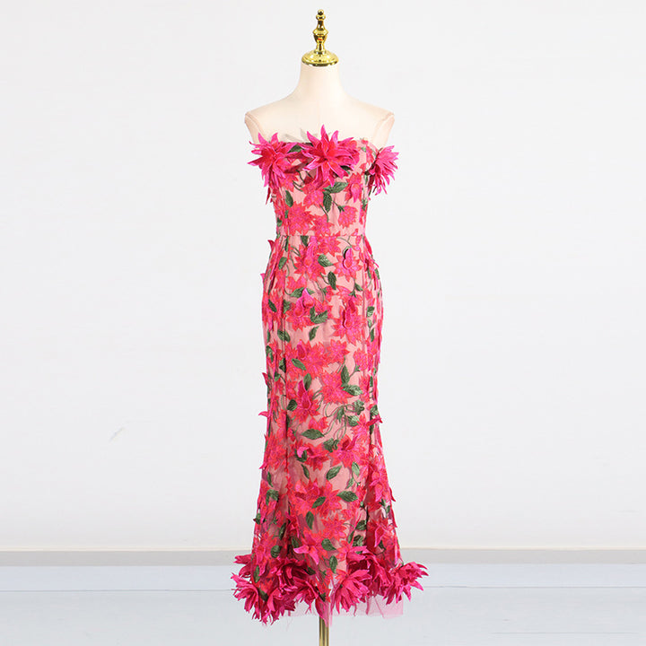 3D flower embroidery tube top dress banquet dress
