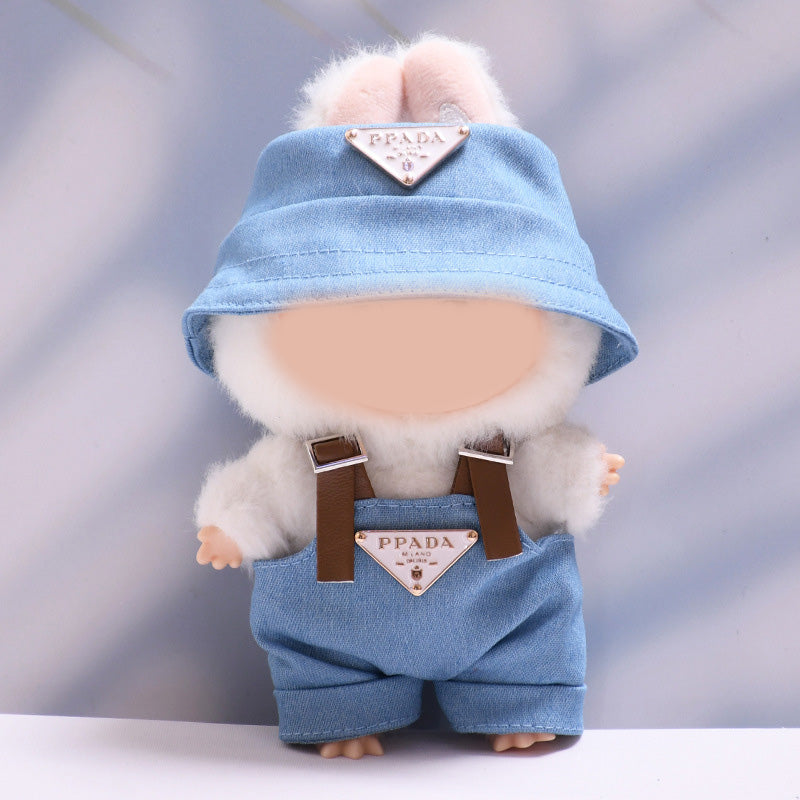 Labubu designer overalls&bucket hat set dolls clothe