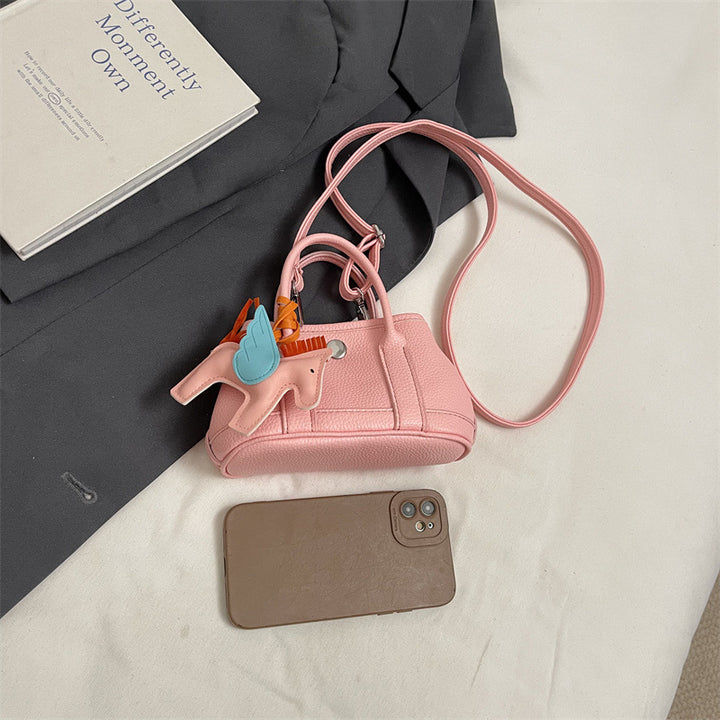 Lychee pattern mini crossbody bag with pony pendant