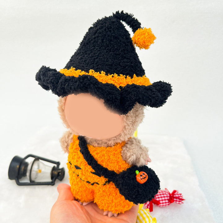 Hand-crocheted pumpkin jumpsuit for labubu Halloween doll clothes