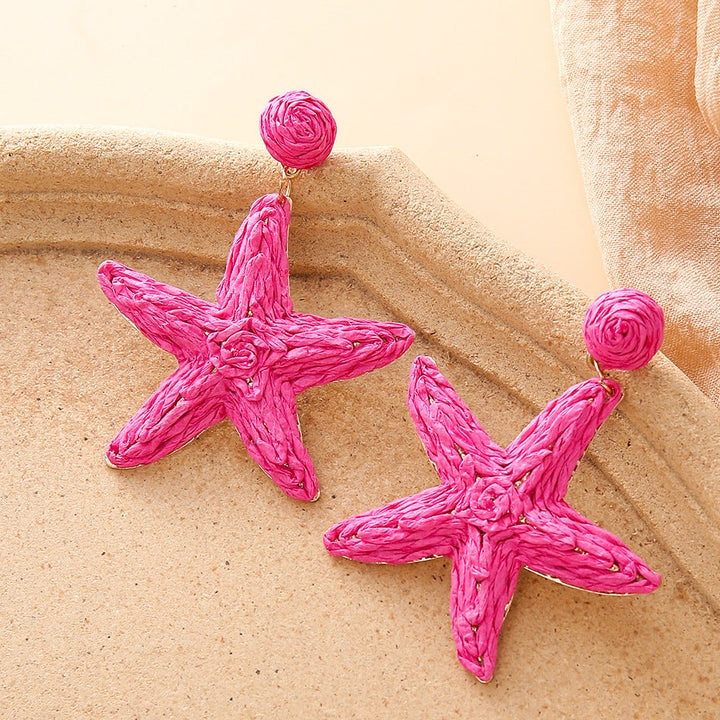 Boho hand-woven starfish earrings for seaside vacation