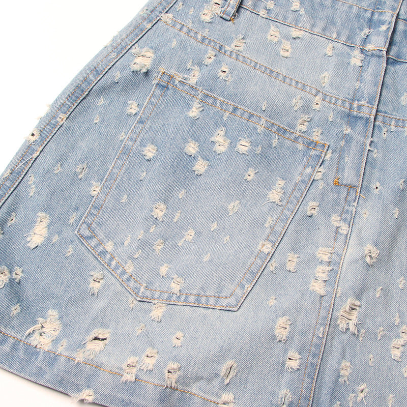 Women's distressed ripped denim mini dress
