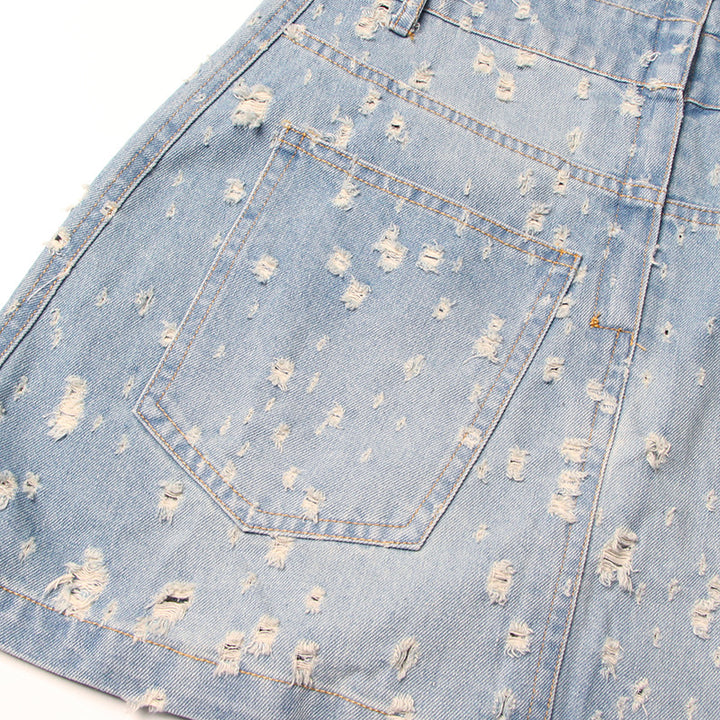 Women's distressed ripped denim mini dress