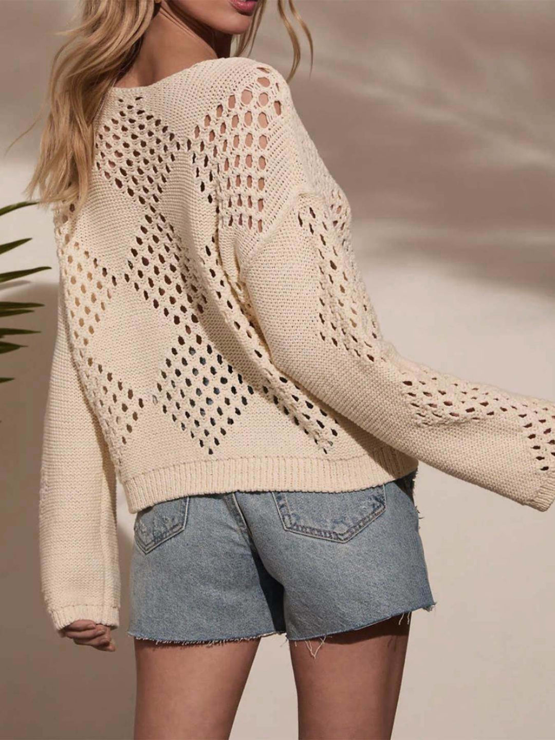 Women's hollow off-shoulder long sleeve cozy knitted sweater