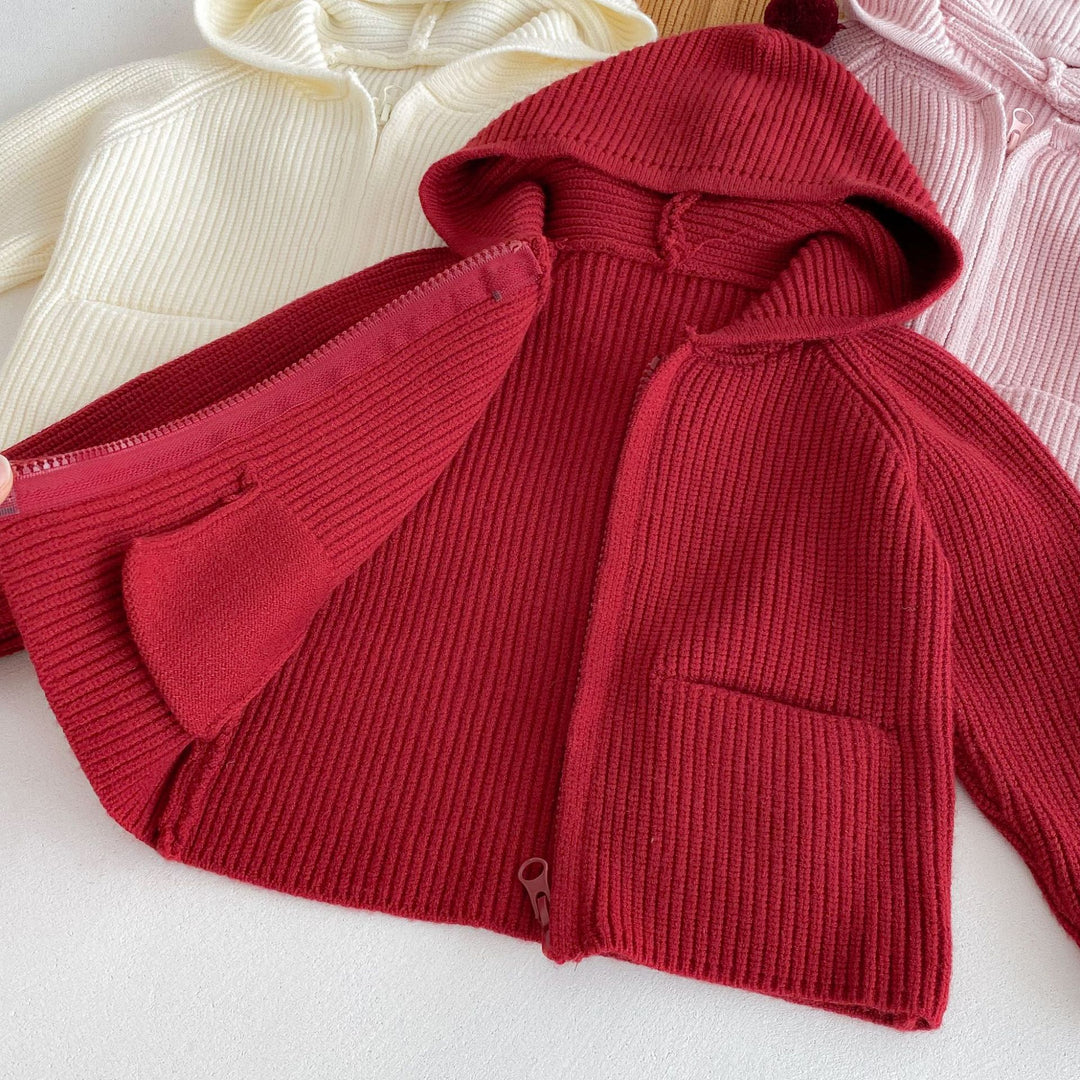 Baby Girls hooded sweater coat warm baby zipper cardigan