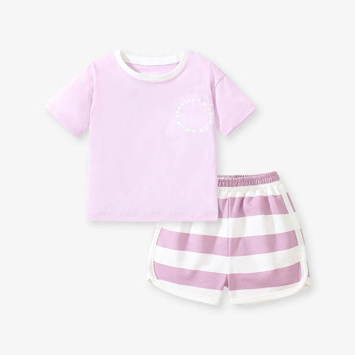 Girl's "Sunshine Makes Me Smile" Letter Print Tee with Shorts Set