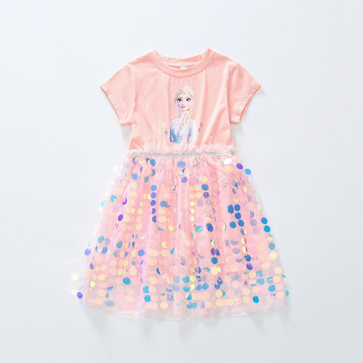 Girls Frozen theme summer sequin princess dress