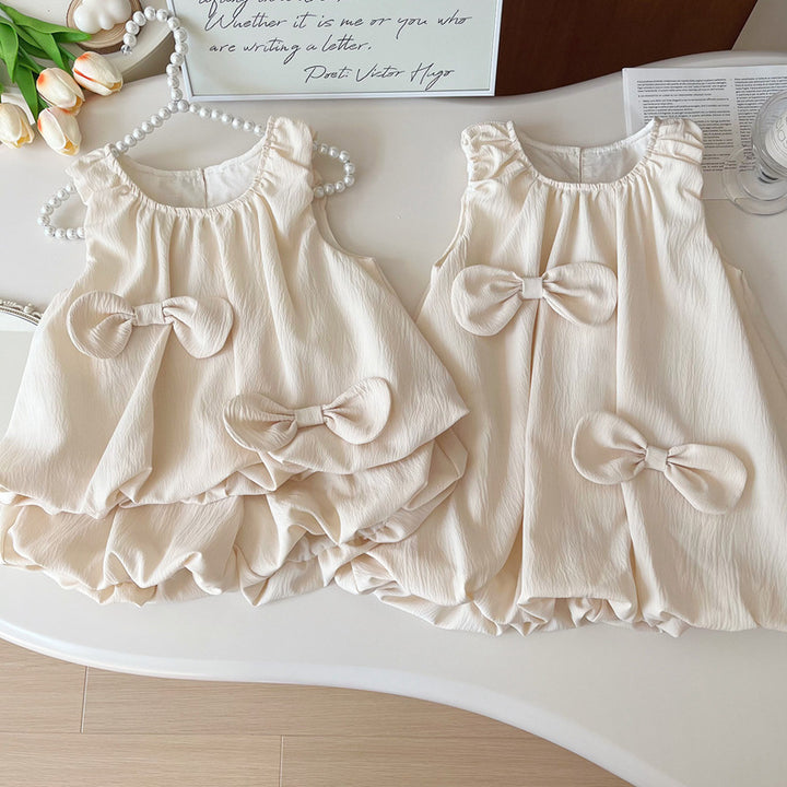 Girls bow-knot sleeveless dress sisters summer outfit