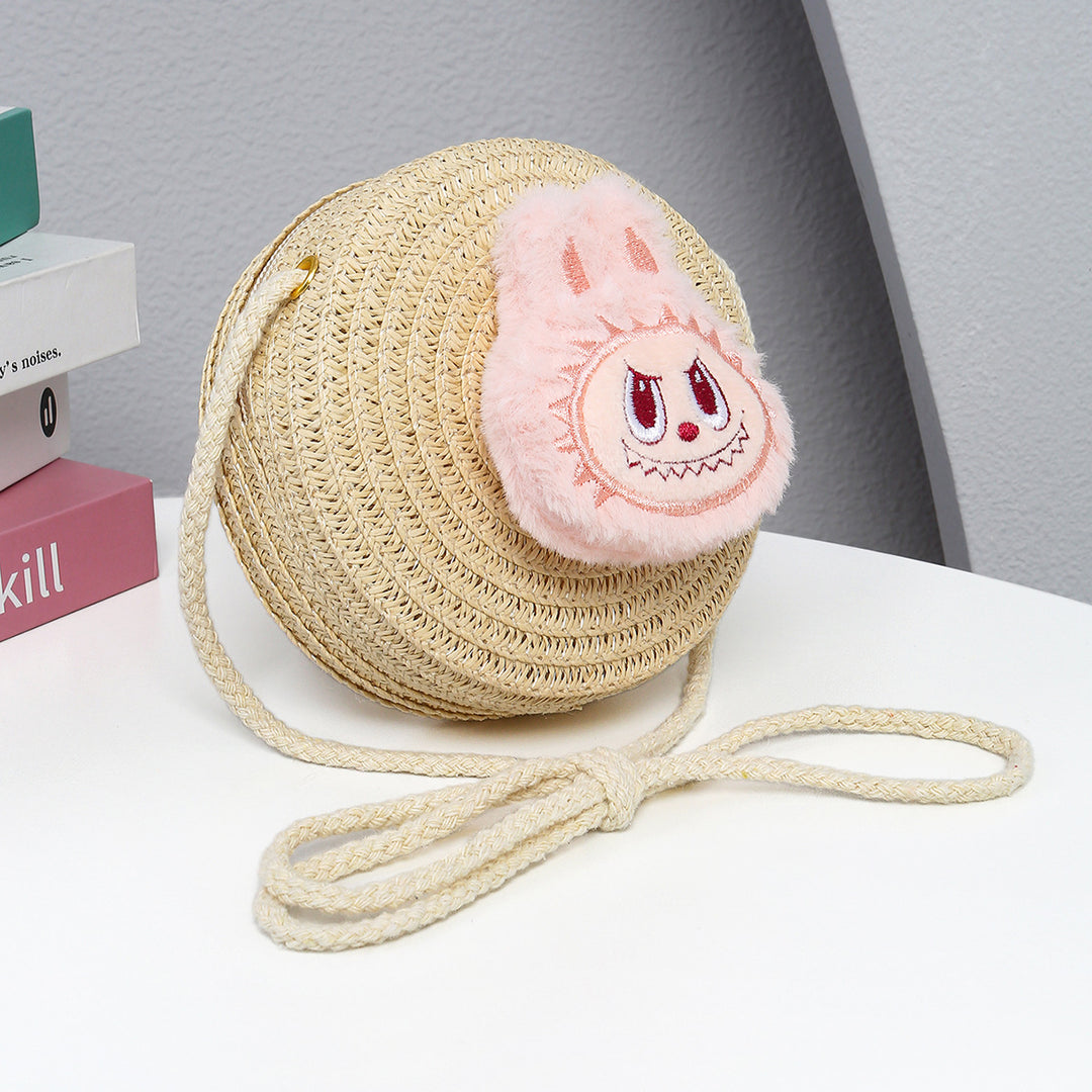 Cartoon cute monster Handmade Woven Straw Crossbody Bag