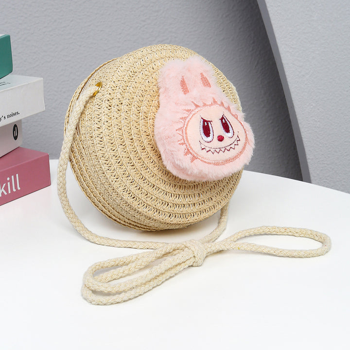 Cartoon cute monster Handmade Woven Straw Crossbody Bag