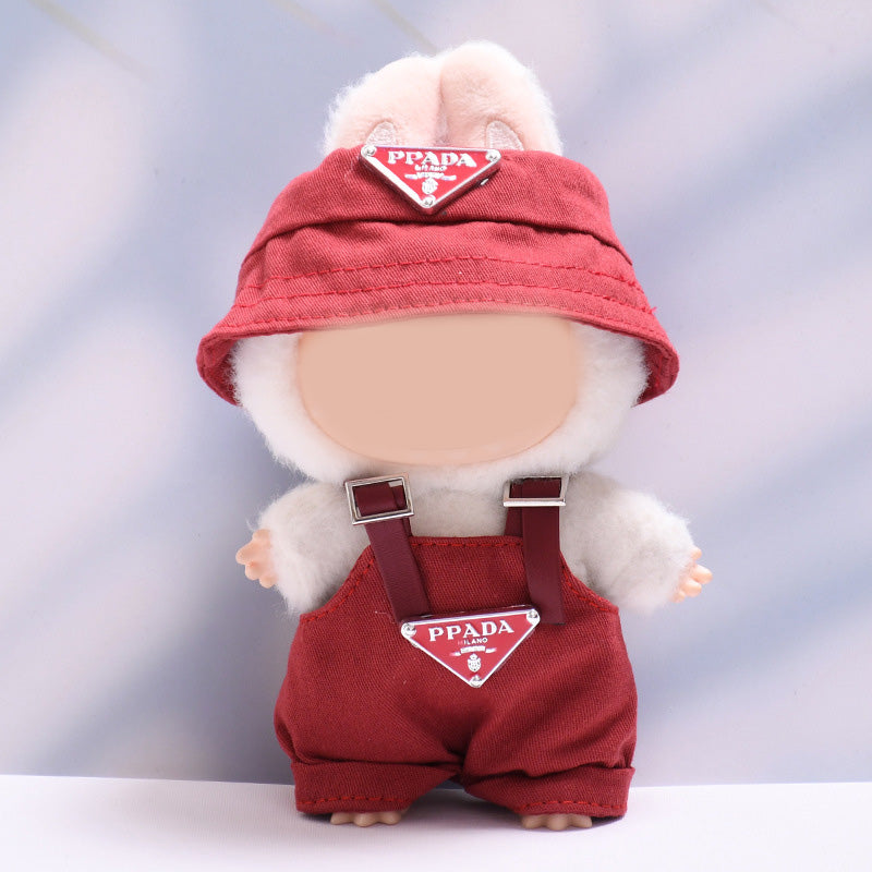 Labubu designer overalls&bucket hat set dolls clothe