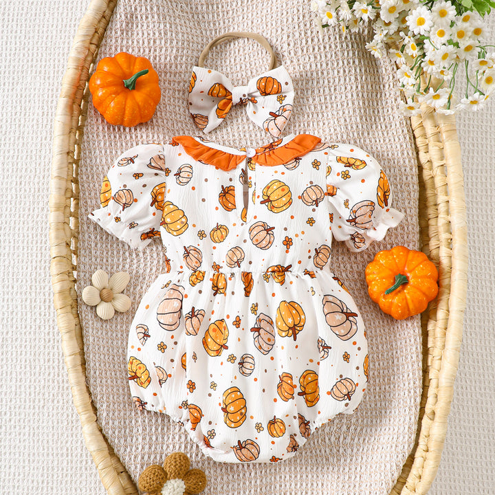 Halloween cute Pumpkin Embroidery smocked Romper