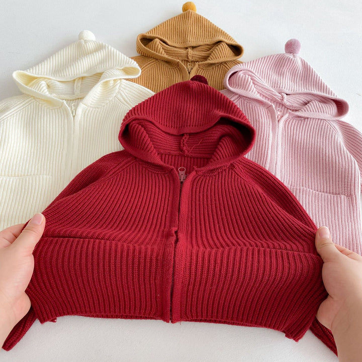Baby Girls hooded sweater coat warm baby zipper cardigan