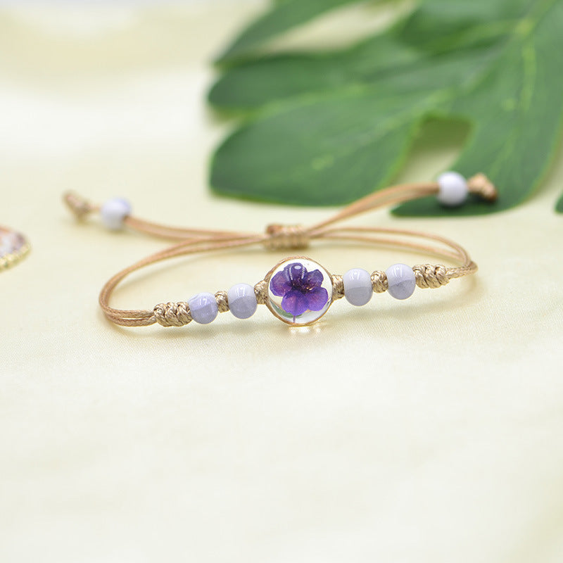 Handmade Dry Flower Bracelet Glass Ball Charm Bracelet