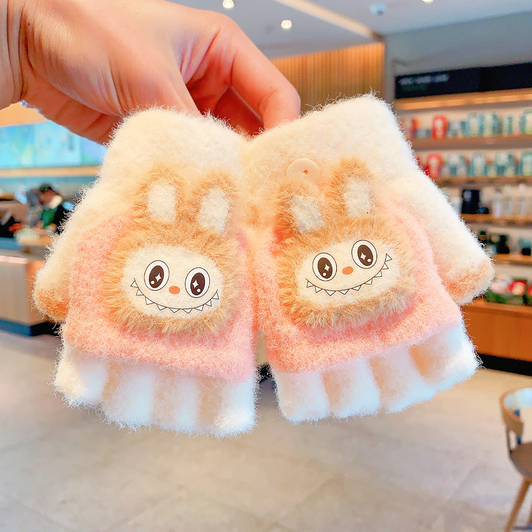 Cute monster Convertible Flip Top furry gloves for kids