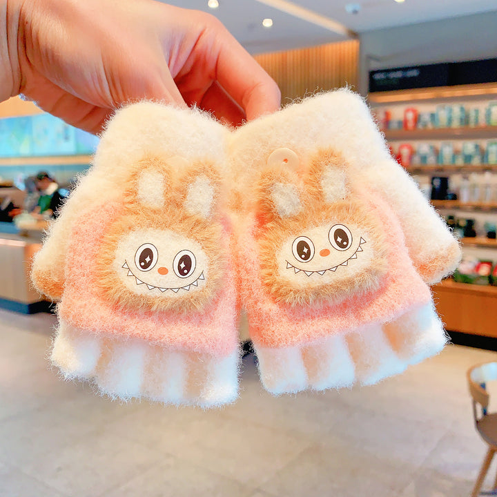 Cute monster Convertible Flip Top furry gloves for kids