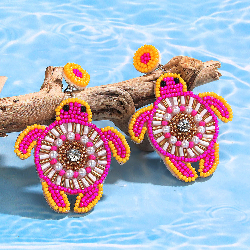 Turtle rice bead earrings handmade beaded Holiday earrings