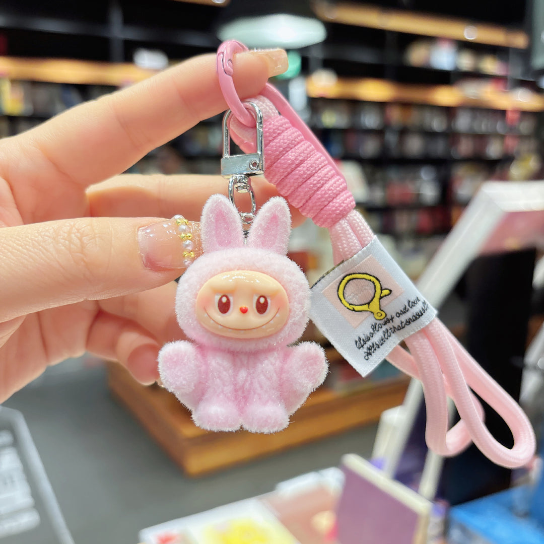Labubu flocking keychain labubu pendant gift