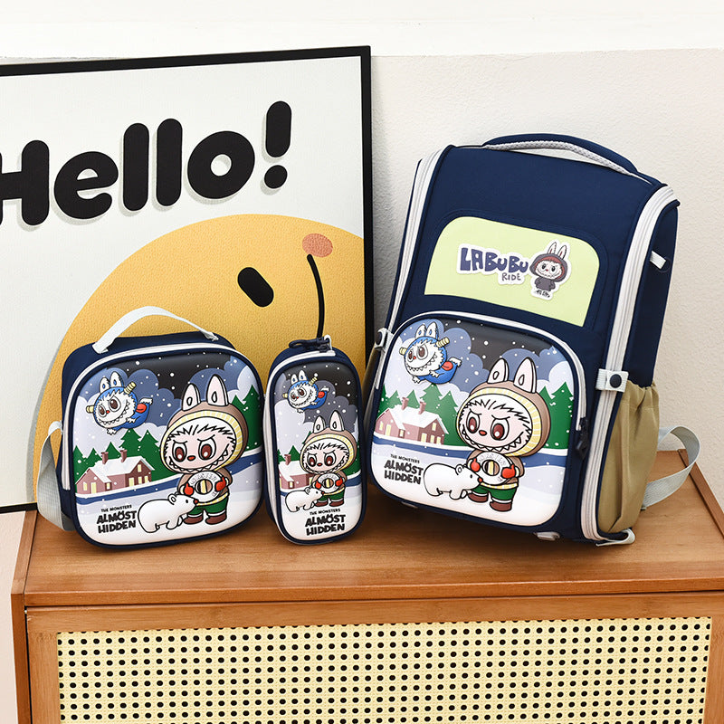 3D hard shell student labubu backpack student backpack 3pcs set