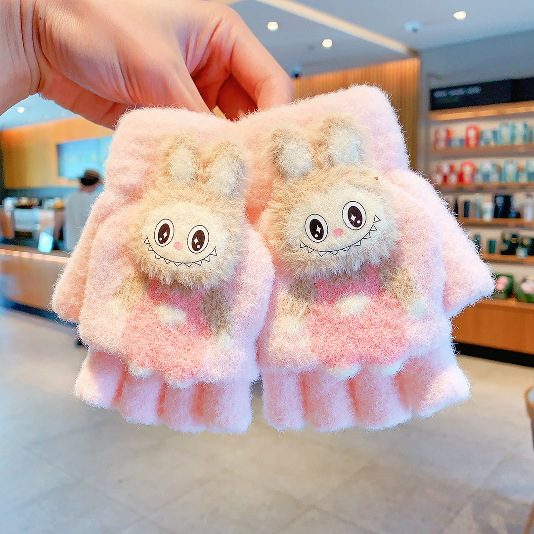 Cute monster Convertible Flip Top furry gloves for kids