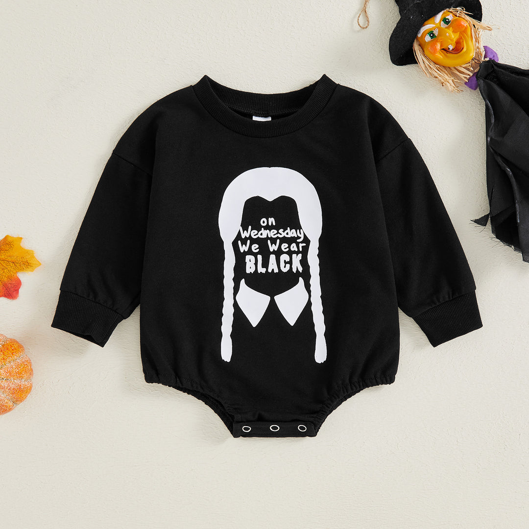 Halloween Wednesday Printed Long Sleeve Bodysuit for sibling