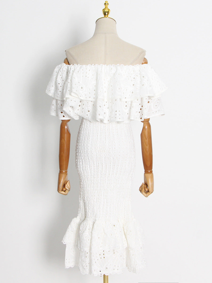 Women's ruffle one-shoulder top& Fishtail hip skirt
