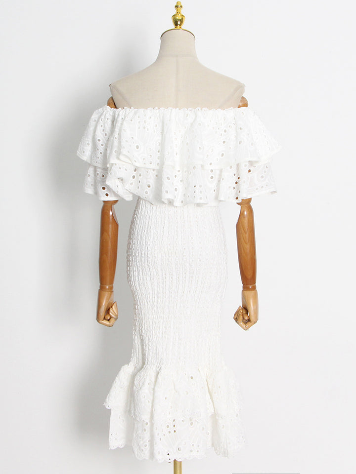 Women's ruffle one-shoulder top& Fishtail hip skirt