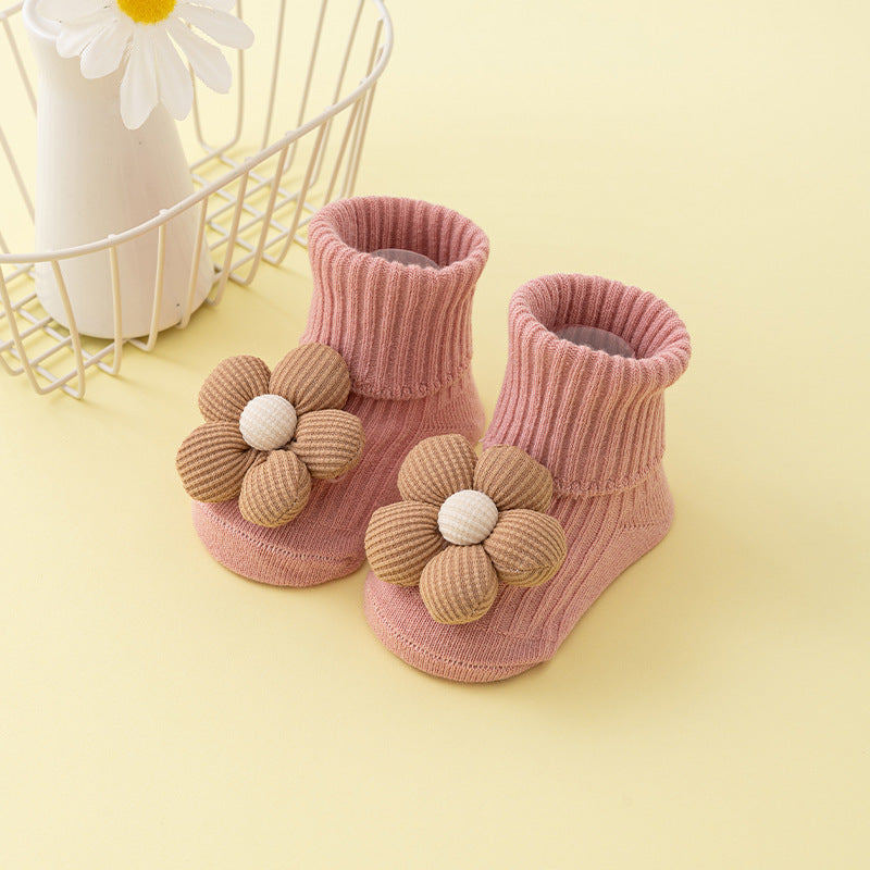 Newborn baby non-slip cotton flower socks