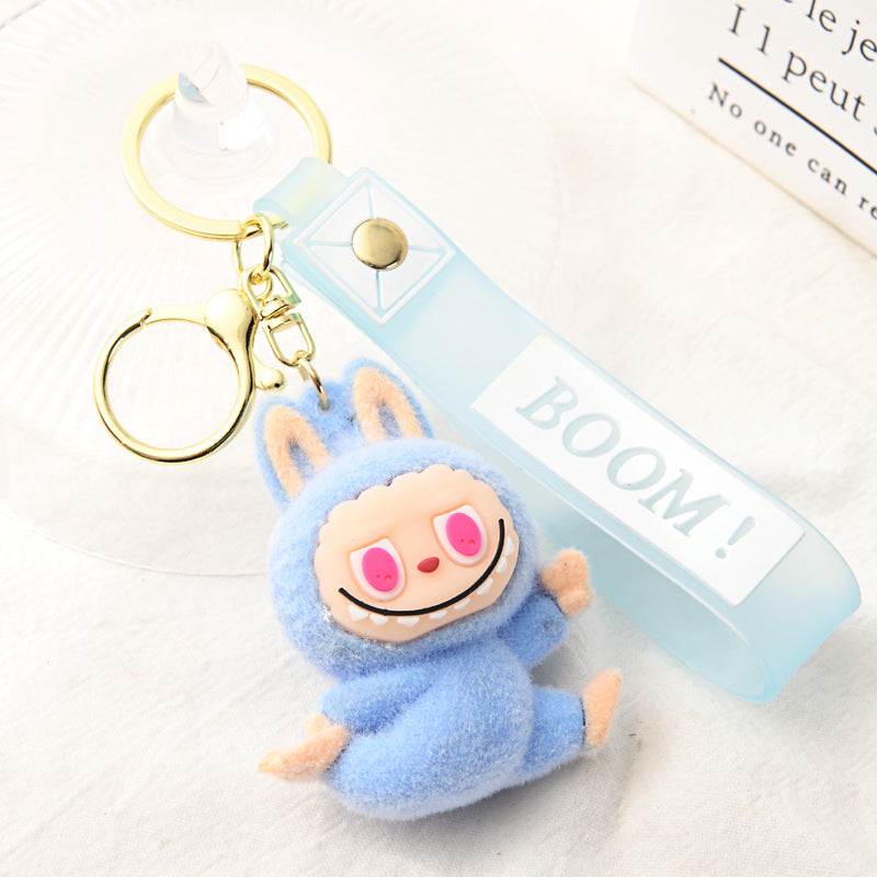 Flocking Yoga labubu keychain Labubu pendant cute gift