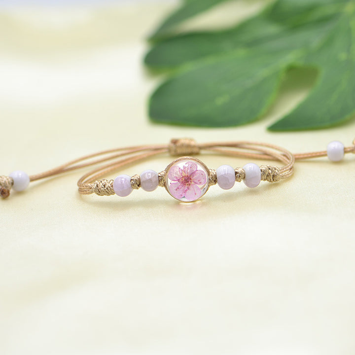 Handmade Dry Flower Bracelet Glass Ball Charm Bracelet
