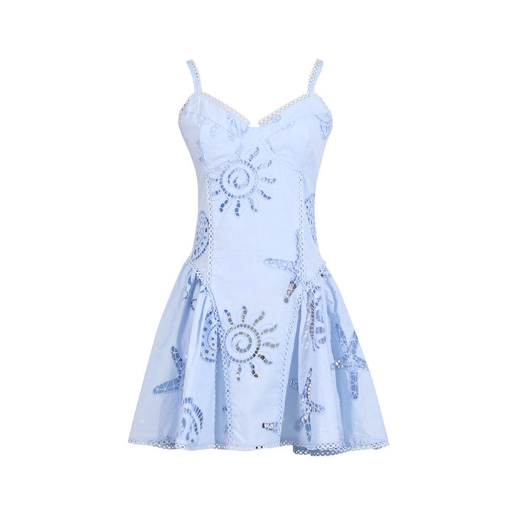 Holiday style suspender embroidery dress for women