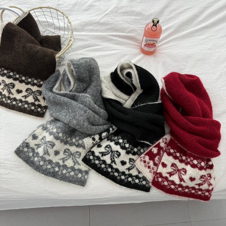 Bow Jacquard Warm Scarf