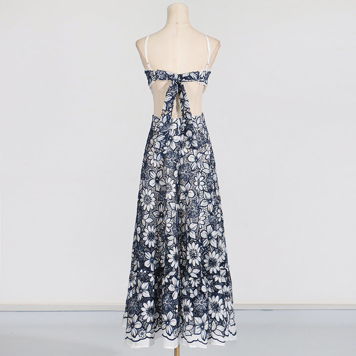 Women's halter neck lace hollow suspender dress