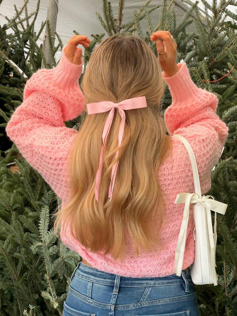 Valentine's Sweet hollowed heart cropped knit sweater