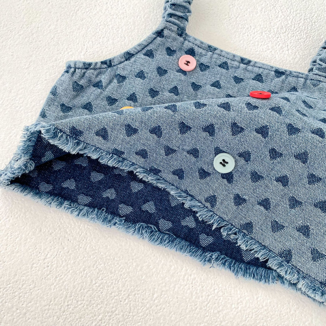 Baby denim suspenders top&short skirt 2pcs set