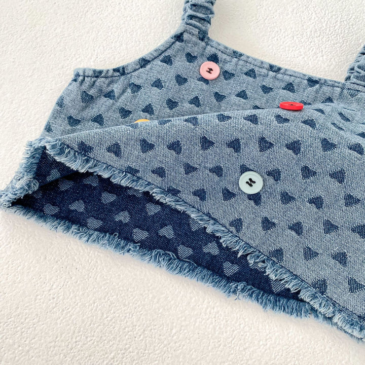 Baby denim suspenders top&short skirt 2pcs set