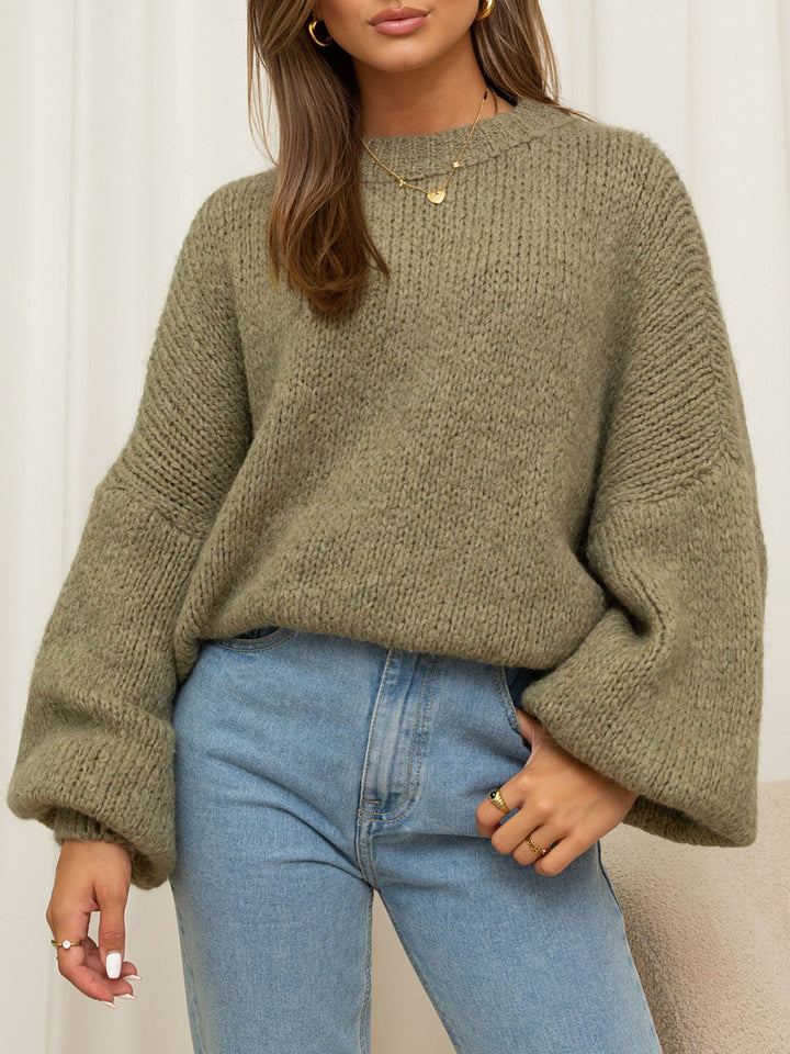 Solid color round neck Chunky Knit Sweater for women