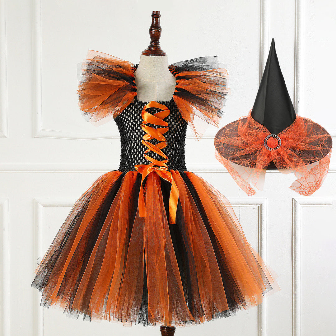 Halloween girls Witch Costume puff skirt&witch hat
