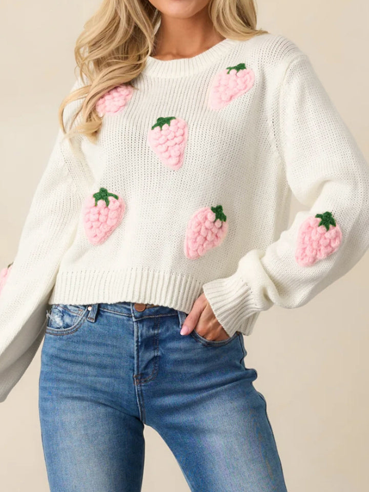 Sweet 3D strawberry women'sknitted sweater